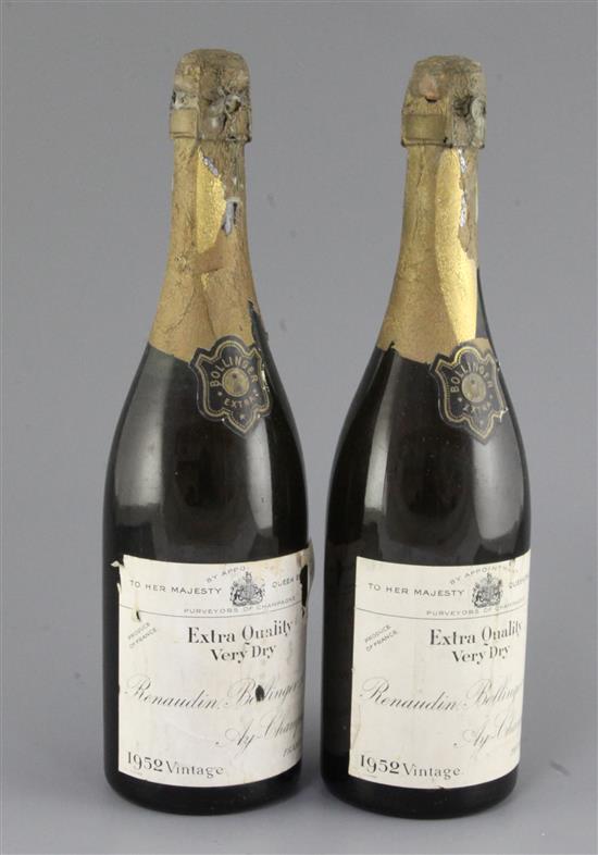Two bottles of Renaudin Bollinger & Co., 1952 Vintage Champagne.